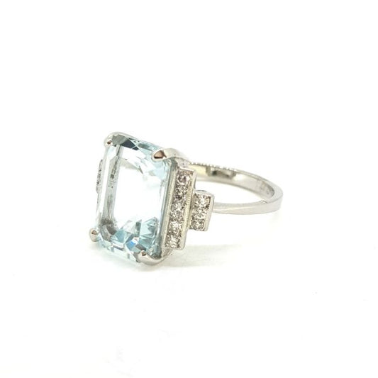 6ct Aquamarine and Diamond Dress Ring in Platinum