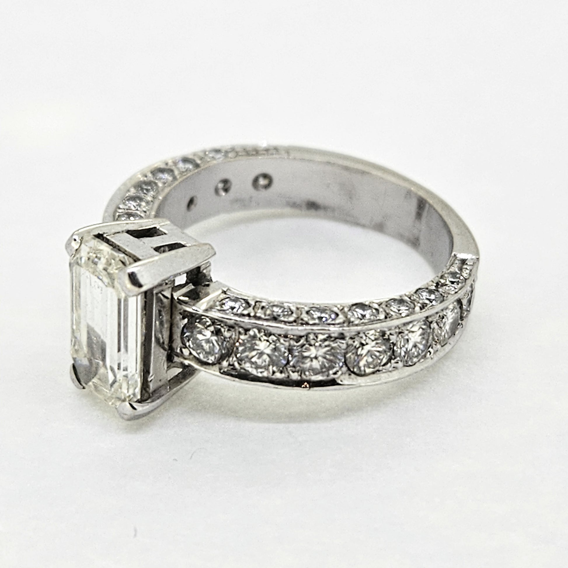 Pre Owned 1.40ct Emerald Cut Diamond Solitaire Engagement Ring with Diamond Shoulders