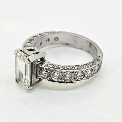 Pre Owned 1.40ct Emerald Cut Diamond Solitaire Engagement Ring with Diamond Shoulders
