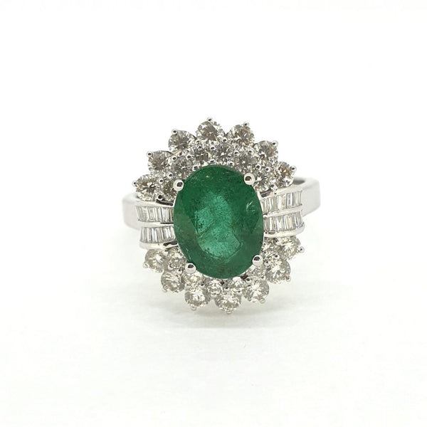 2.49ct Emerald and Diamond Double Cluster Ring
