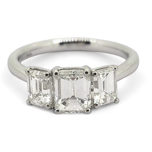 Emerald Cut Three Stone Diamond Engagement Ring in Platinum, 2.34 carats