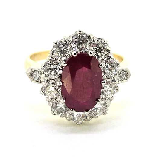 3.50ct Oval Ruby and Diamond Cluster Engagement Ring