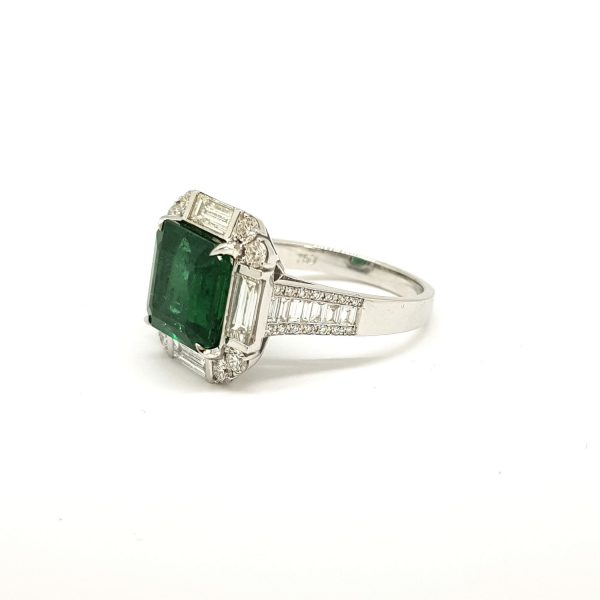 4.22ct Emerald and Diamond Square Cluster Ring in 18ct White Gold