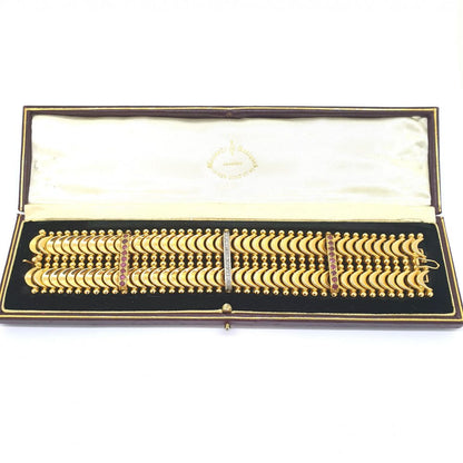 Antique 18ct Yellow Gold Fancy Link Bracelet with Diamonds and Rubies