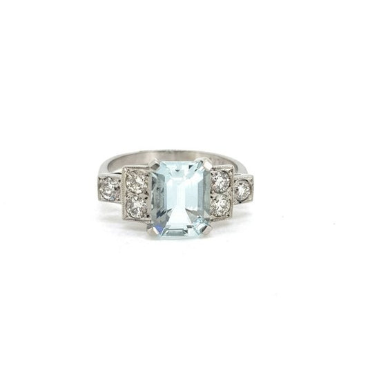 2ct Emerald Cut Aquamarine and Diamond Ring in Platinum