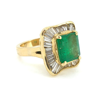 Vintage 4ct Emerald and Baguette Diamond Ballerina Cluster Ring
