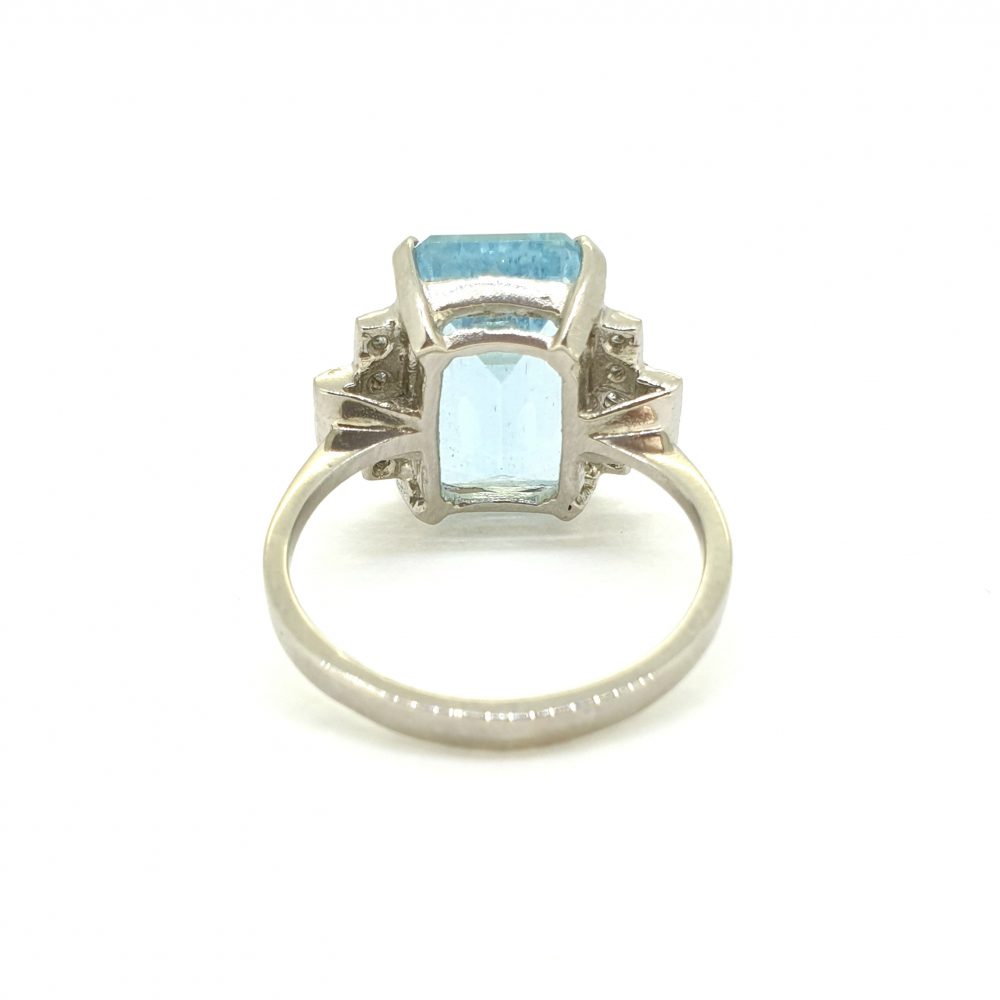 6.20ct Emerald Cut Aquamarine and Diamond Dress Ring
