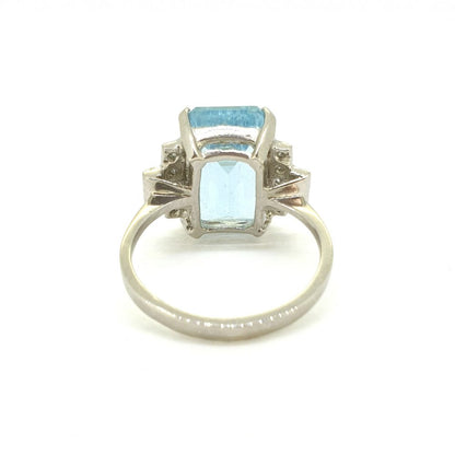 6.20ct Emerald Cut Aquamarine and Diamond Dress Ring