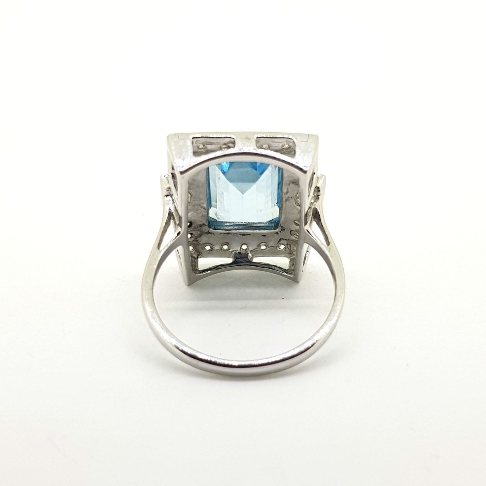 Art Deco Style Aquamarine and Diamond Tablet Ring