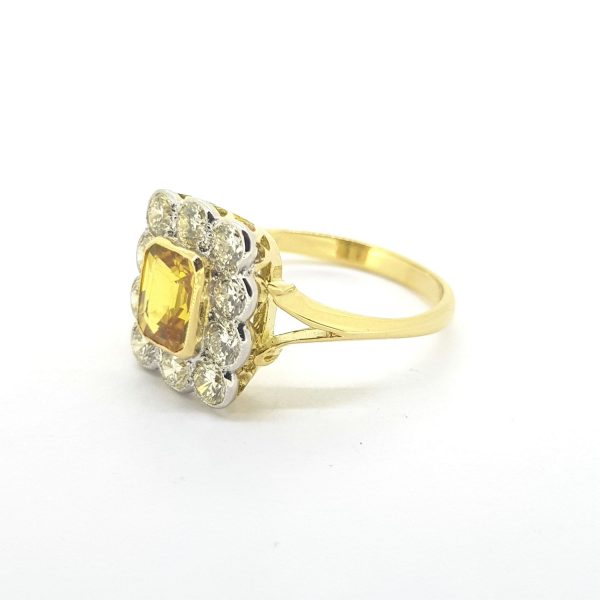 Vintage 1.20ct Yellow Sapphire and Diamond Cluster Ring in 18ct Yellow Gold, Circa 1970