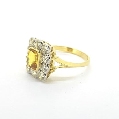 Vintage 1.20ct Yellow Sapphire and Diamond Cluster Ring in 18ct Yellow Gold, Circa 1970