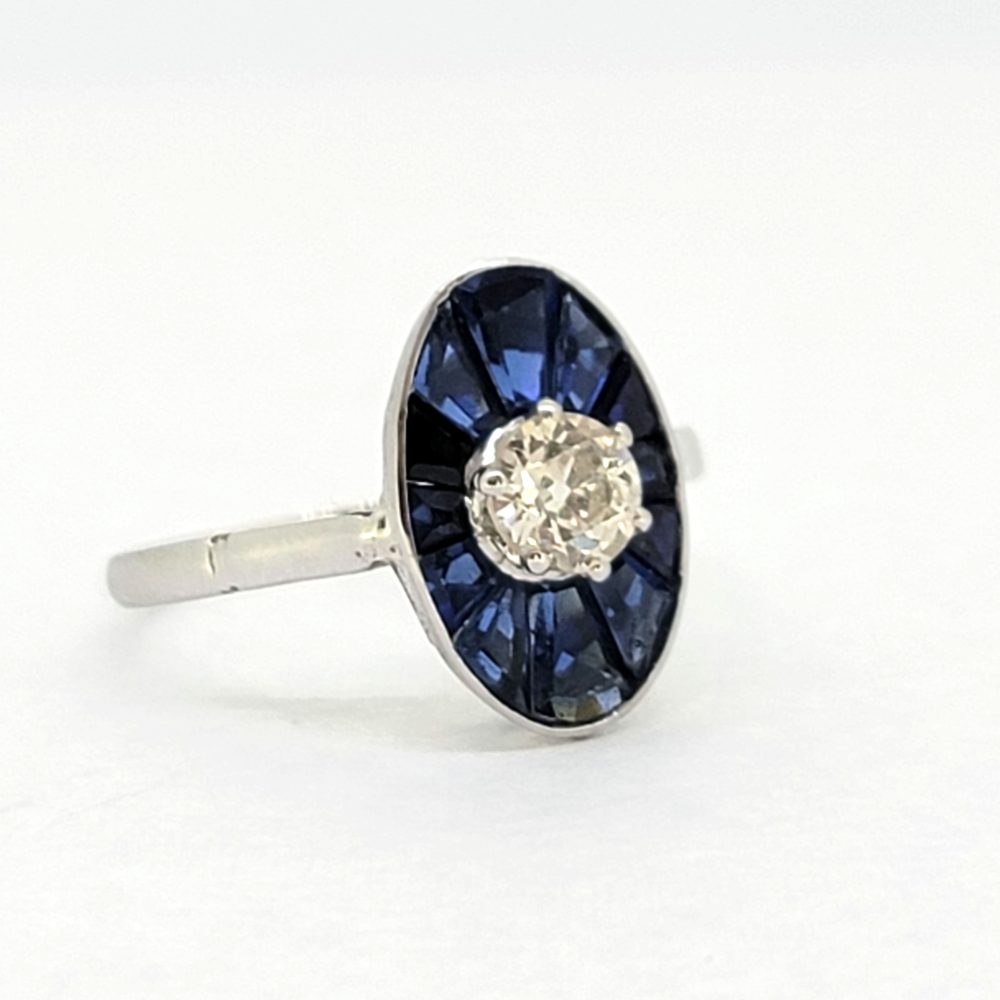 Vintage Diamond and Sapphire Cluster Target Plaque Ring