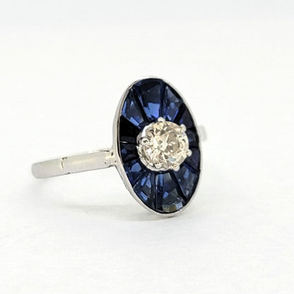 Vintage Diamond and Sapphire Cluster Target Plaque Ring