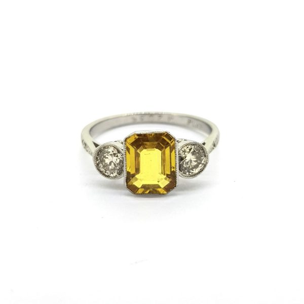 1.80ct Yellow Sapphire and Diamond Three Stone Ring in Platinum