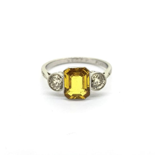1.80ct Yellow Sapphire and Diamond Three Stone Ring in Platinum