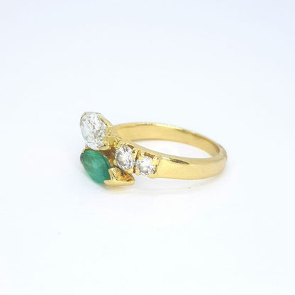 Emerald and Diamond Crossover Snake Ring