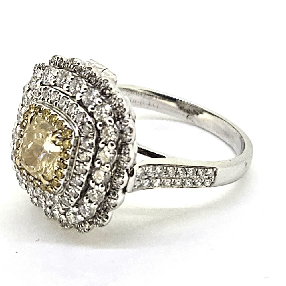 Fancy Yellow and White Diamond Cluster Ring come Pendant