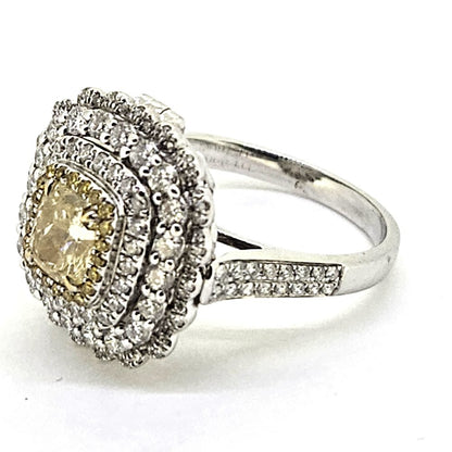 Fancy Yellow and White Diamond Cluster Ring come Pendant