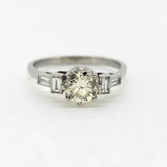 0.85ct Diamond Solitaire Engagement Ring with Baguette Shoulders in Platinum