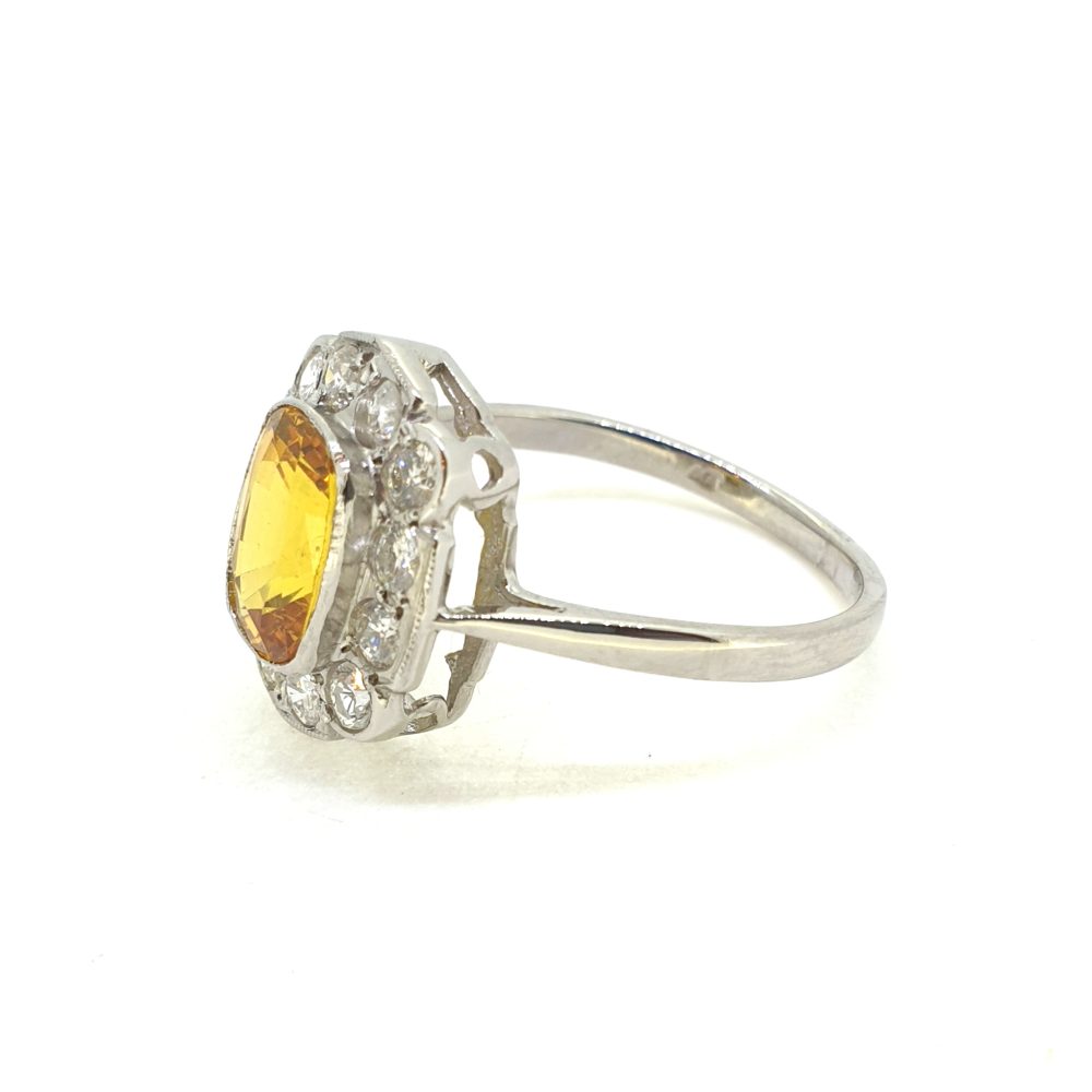 2.10ct Oval Yellow Sapphire and Diamond Floral Cluster Ring in Platinum