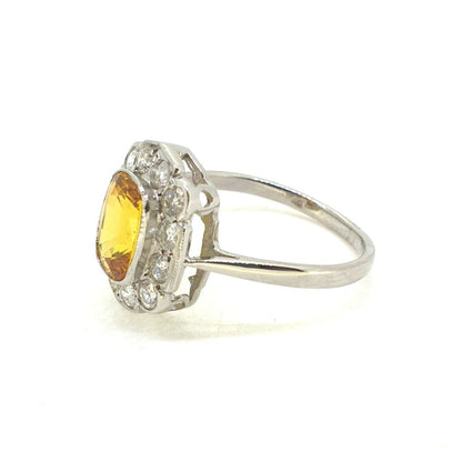 2.10ct Oval Yellow Sapphire and Diamond Floral Cluster Ring in Platinum