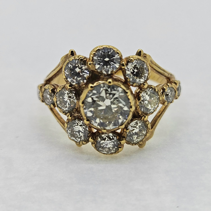 Old Cut Diamond Floral Cluster Ring, 2.30 carat total