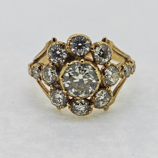 Old Cut Diamond Floral Cluster Ring, 2.30 carat total