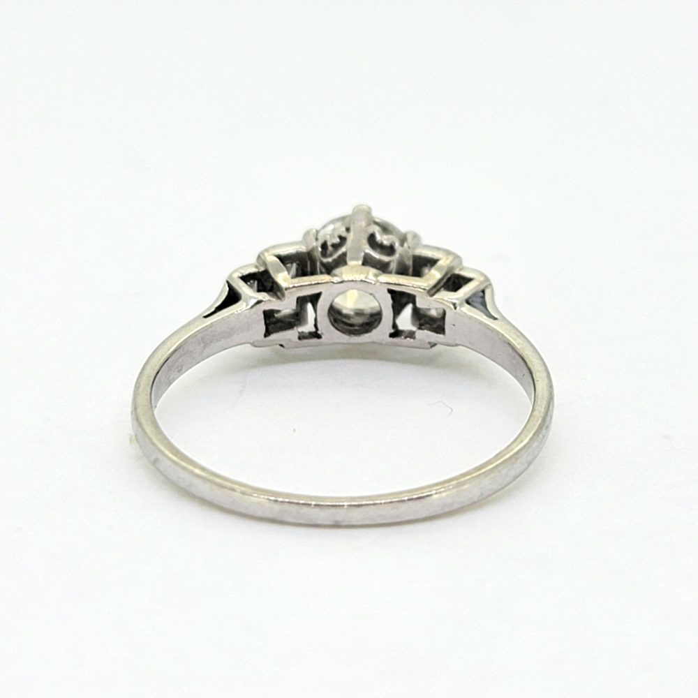 Art Deco 0.65ct Diamond Solitaire Engagement Ring with Baguette Sides in Platinum