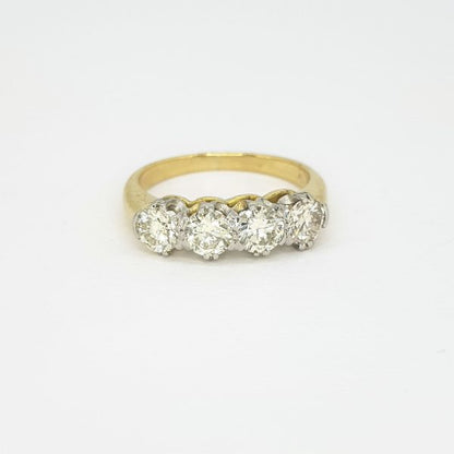 Modern Four Stone Diamond Ring, 1.25 carat total, claw set, 18ct yellow gold