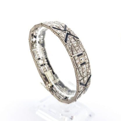 Art Deco 11ct Diamond, Onyx and Platinum Bracelet