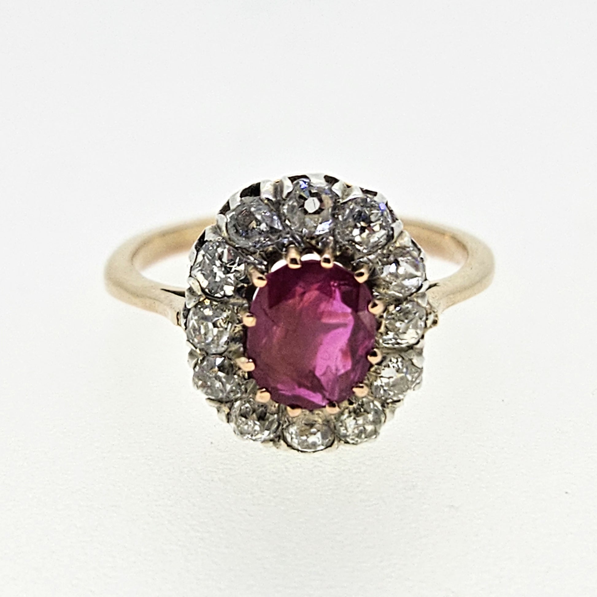 Natural No Heat Burma Ruby and Old Cut Diamond Cluster Engagement Ring