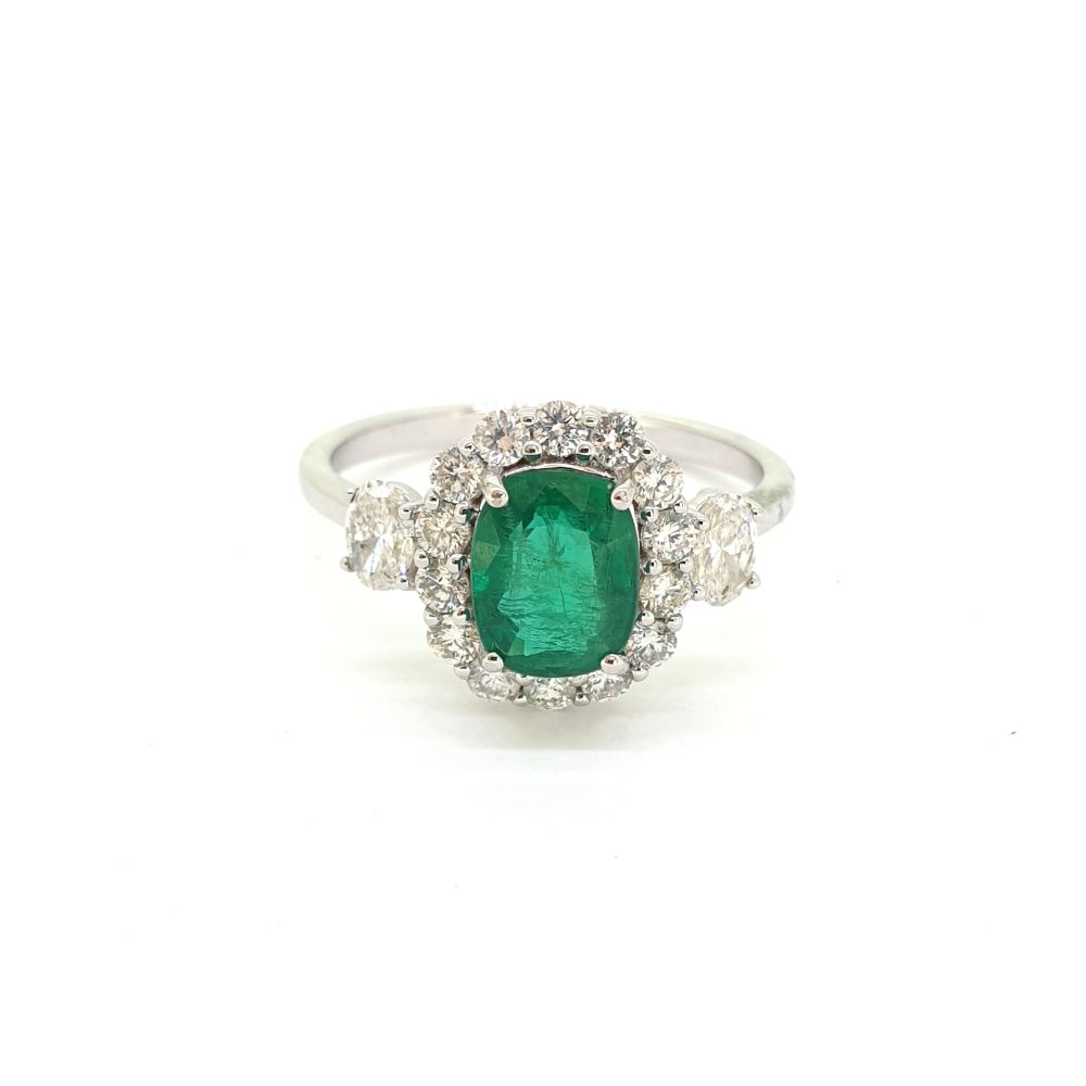 1.25ct Emerald and Diamond Cluster Engagement Ring