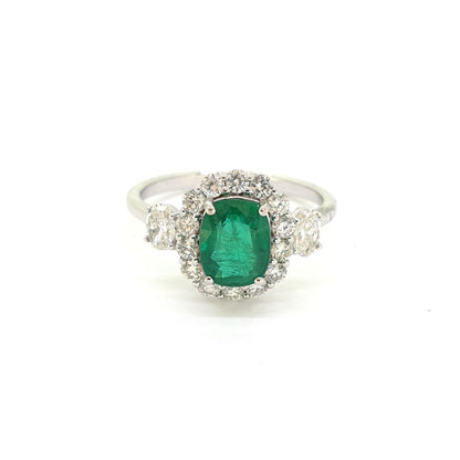 1.25ct Emerald and Diamond Cluster Engagement Ring