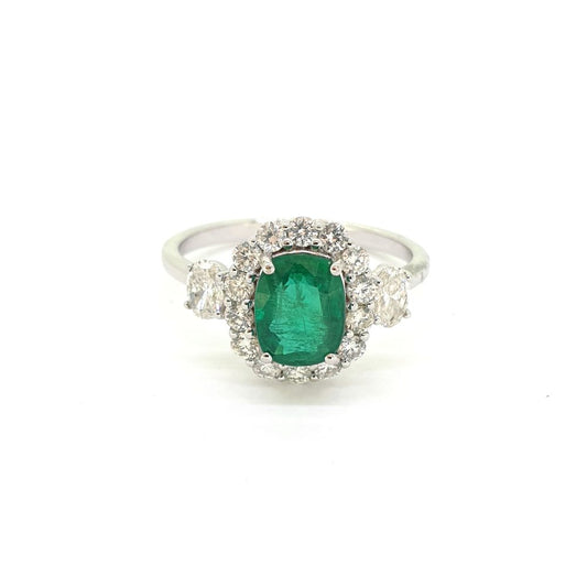 1.25ct Emerald and Diamond Cluster Engagement Ring