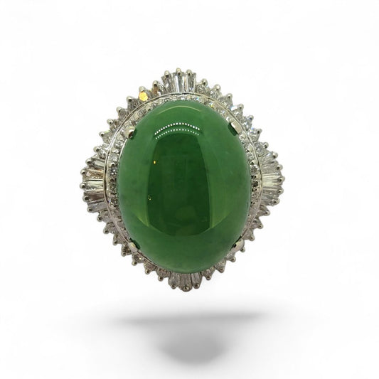 Certified 15cts Jadeite Jade and Diamond Cluster Ring in Platinum