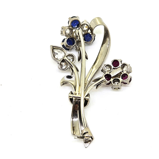 Vintage Natural Pearl Sapphire Ruby and Diamond Flower Spray Brooch
