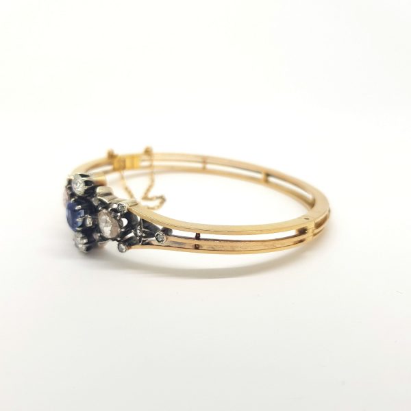 Antique Victorian Natural Sapphire and Diamond Bangle Bracelet