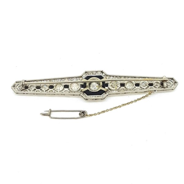 Vintage Onyx and Diamond Brooch