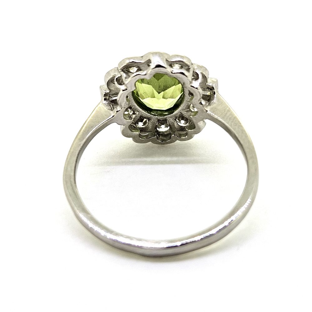 1.20ct Oval Peridot and Diamond Cluster Floral Cluster Ring in Platinum