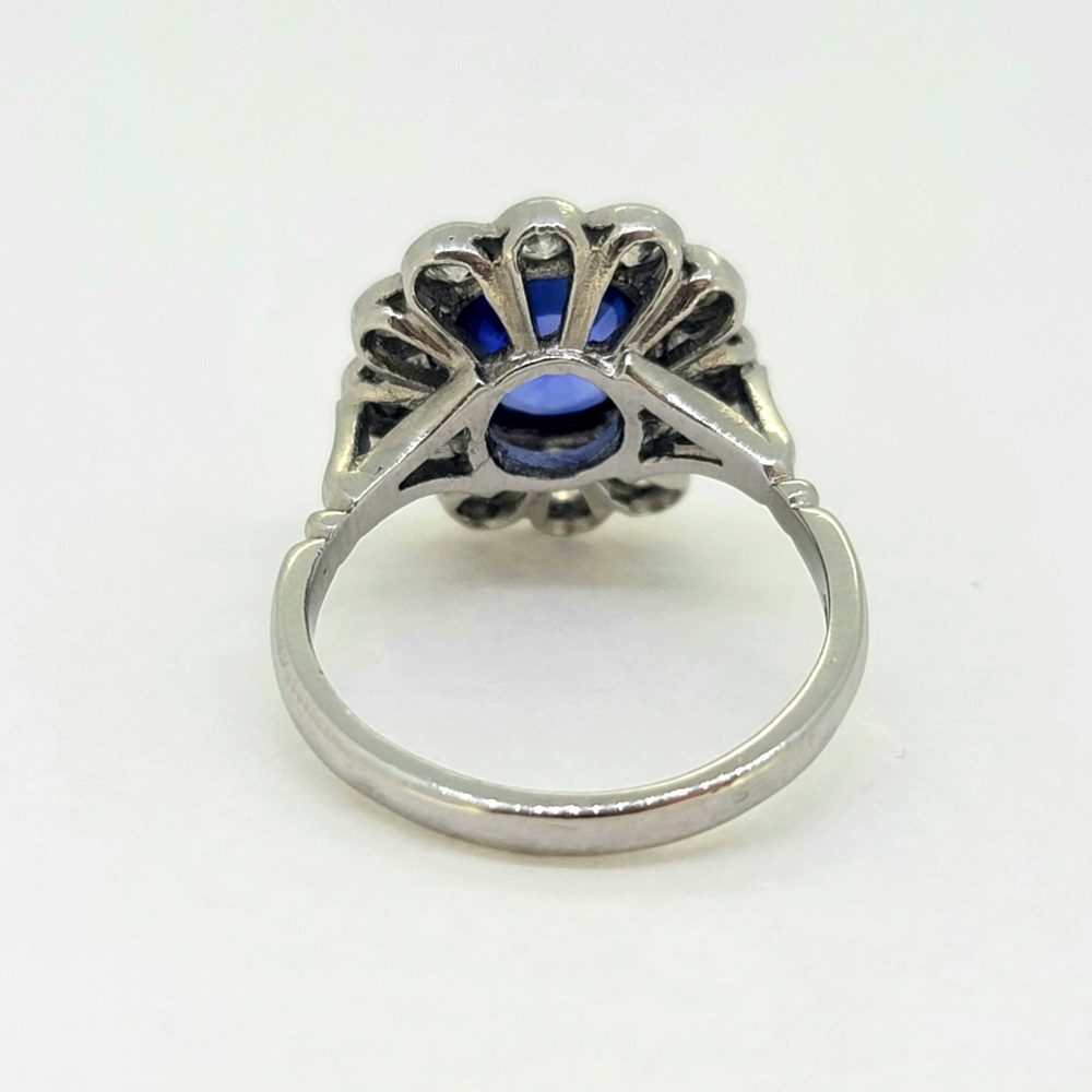 2.25ct Oval Sapphire and Diamond Floral Cluster Ring in Platinum
