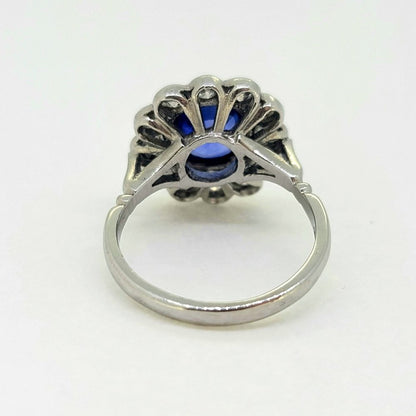 2.25ct Oval Sapphire and Diamond Floral Cluster Ring in Platinum