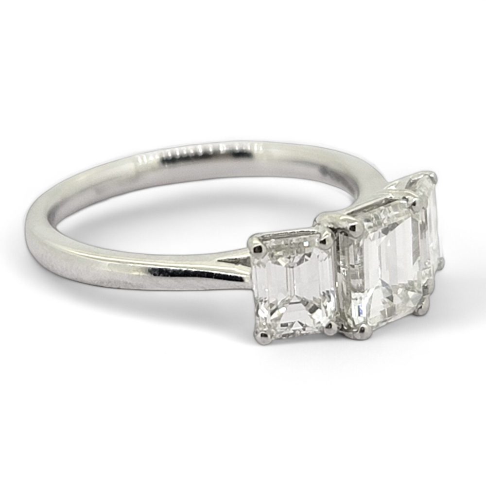Emerald Cut Three Stone Diamond Engagement Ring in Platinum, 2.34 carats