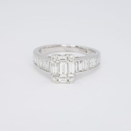 Illusion Set Baguette Cut Diamond Ring in 18ct White Gold, 1.02 carat total
