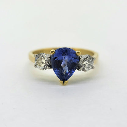 2.2ct Pear Cut Sapphire and Diamond Trilogy Engagement Ring
