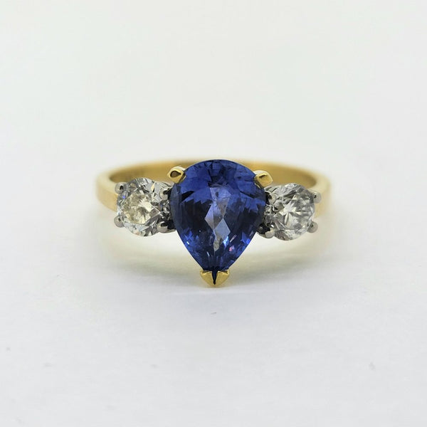 2.2ct Pear Cut Sapphire and Diamond Trilogy Engagement Ring