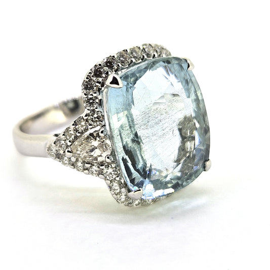 10.20ct Aquamarine and Diamond Cluster Statement Ring