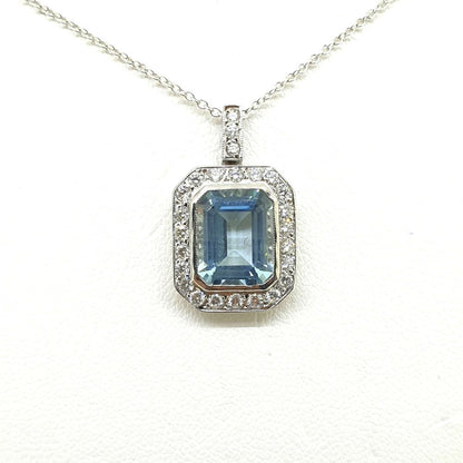 2.50ct Aquamarine and Diamond Cluster Pendant