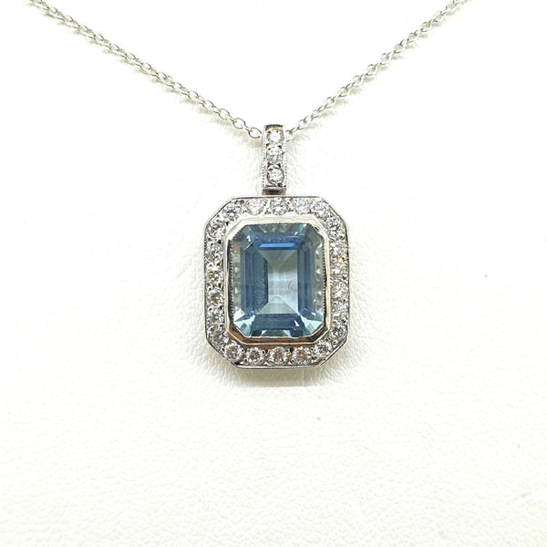 2.50ct Aquamarine and Diamond Cluster Pendant