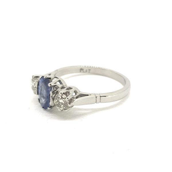 1.10ct Sapphire and Diamond Three Stone Ring in Platinum