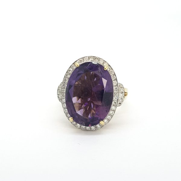Amethyst and Diamond Oval Cluster Cocktail Ring
